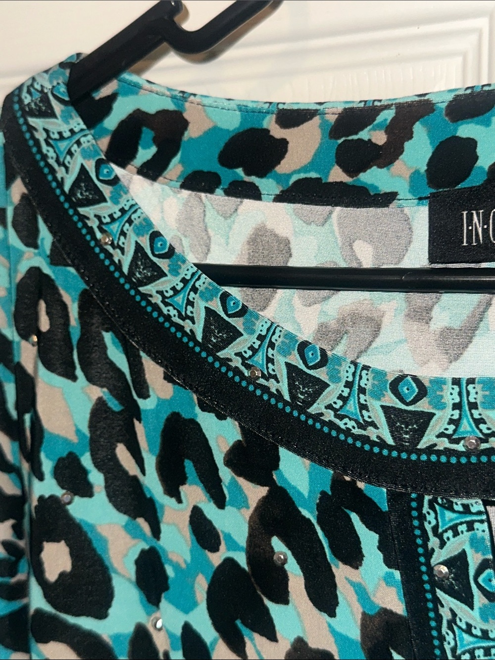 INC International Concepts Turquoise Black Leopard Print Tunic - Picture 9 of 10